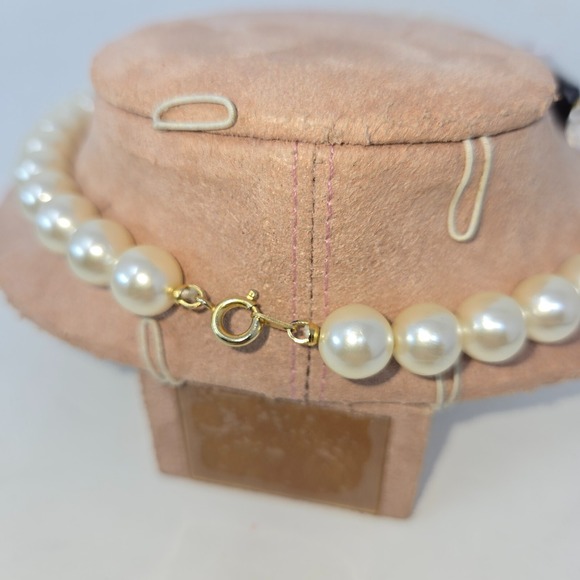 Faux Pearl Black Onyx Beaded Choker Necklace 18" Vintage Fashion Costume Jewelry - Picture 4 of 10